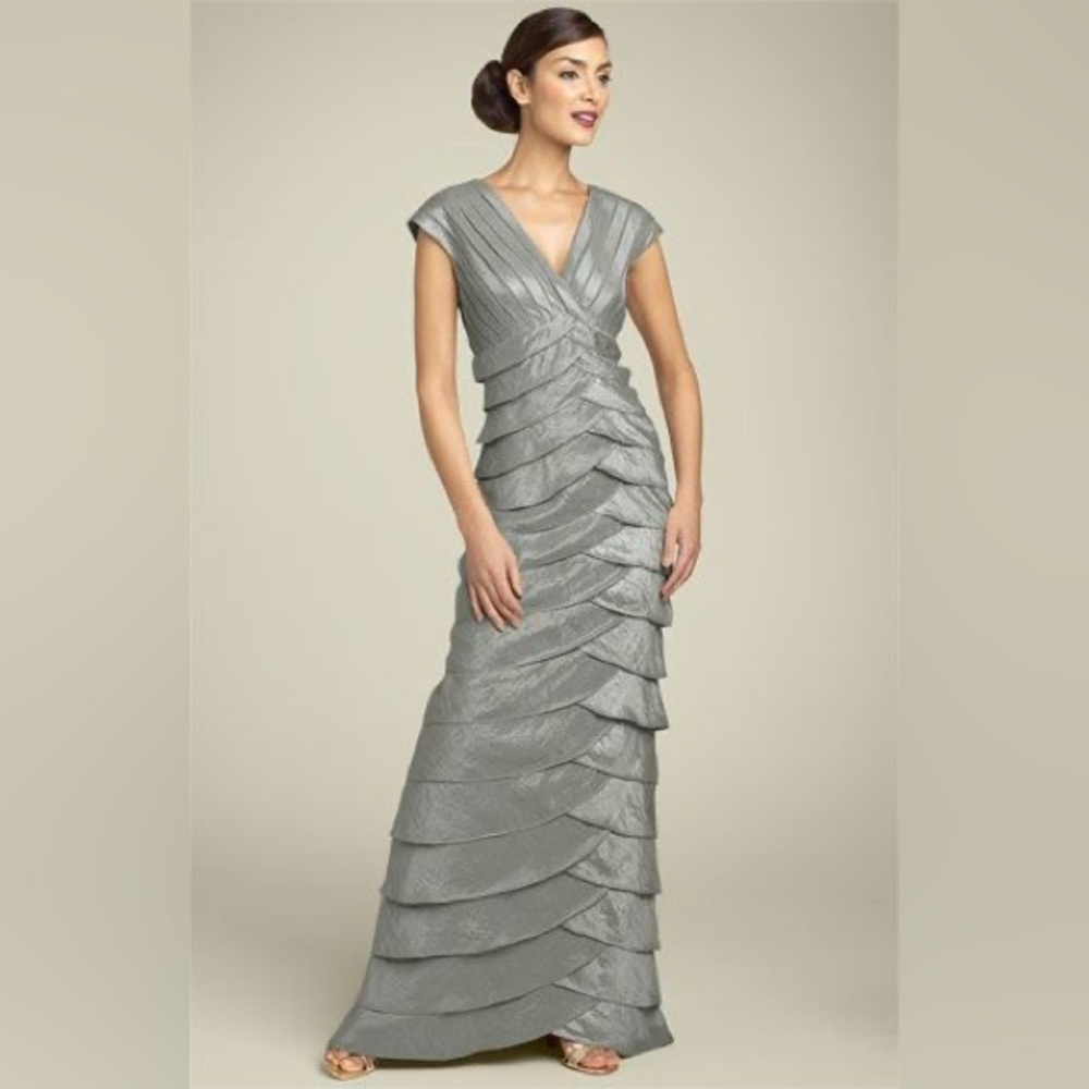 Adrianna Papell Silver Maxi Dress